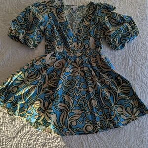 Sincerely Jules Blue and Cream Floral Mini Dress